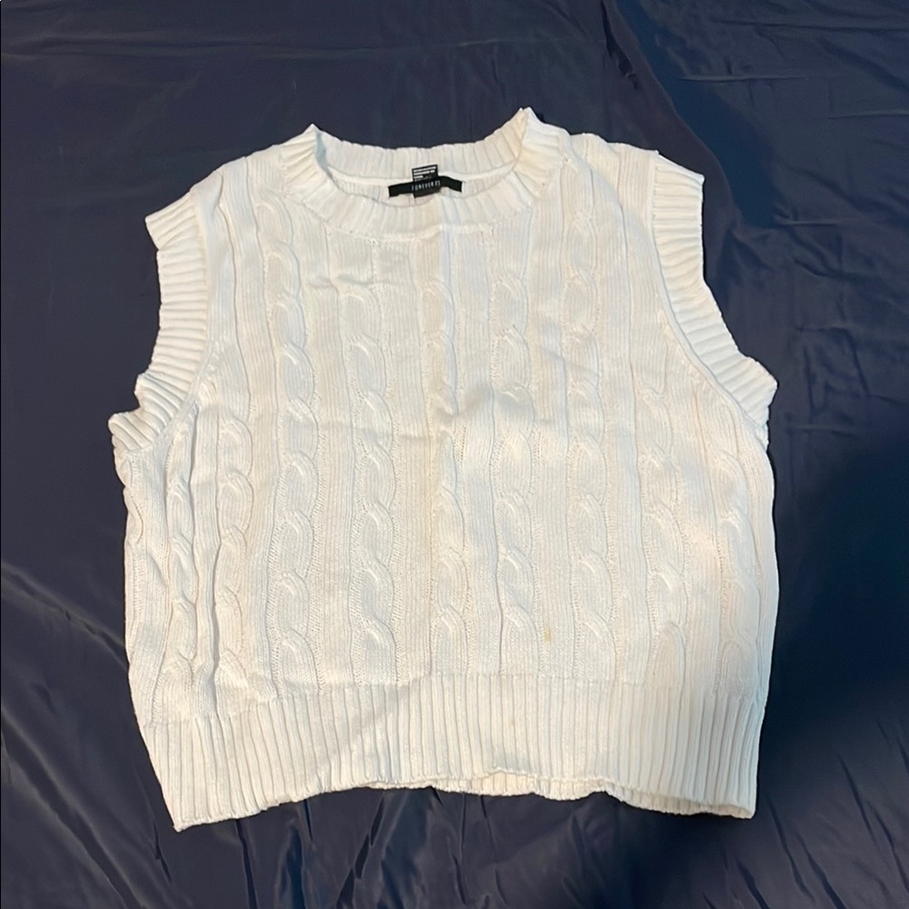 Forever 21 Ivory Cable Knit Sleeveless Top